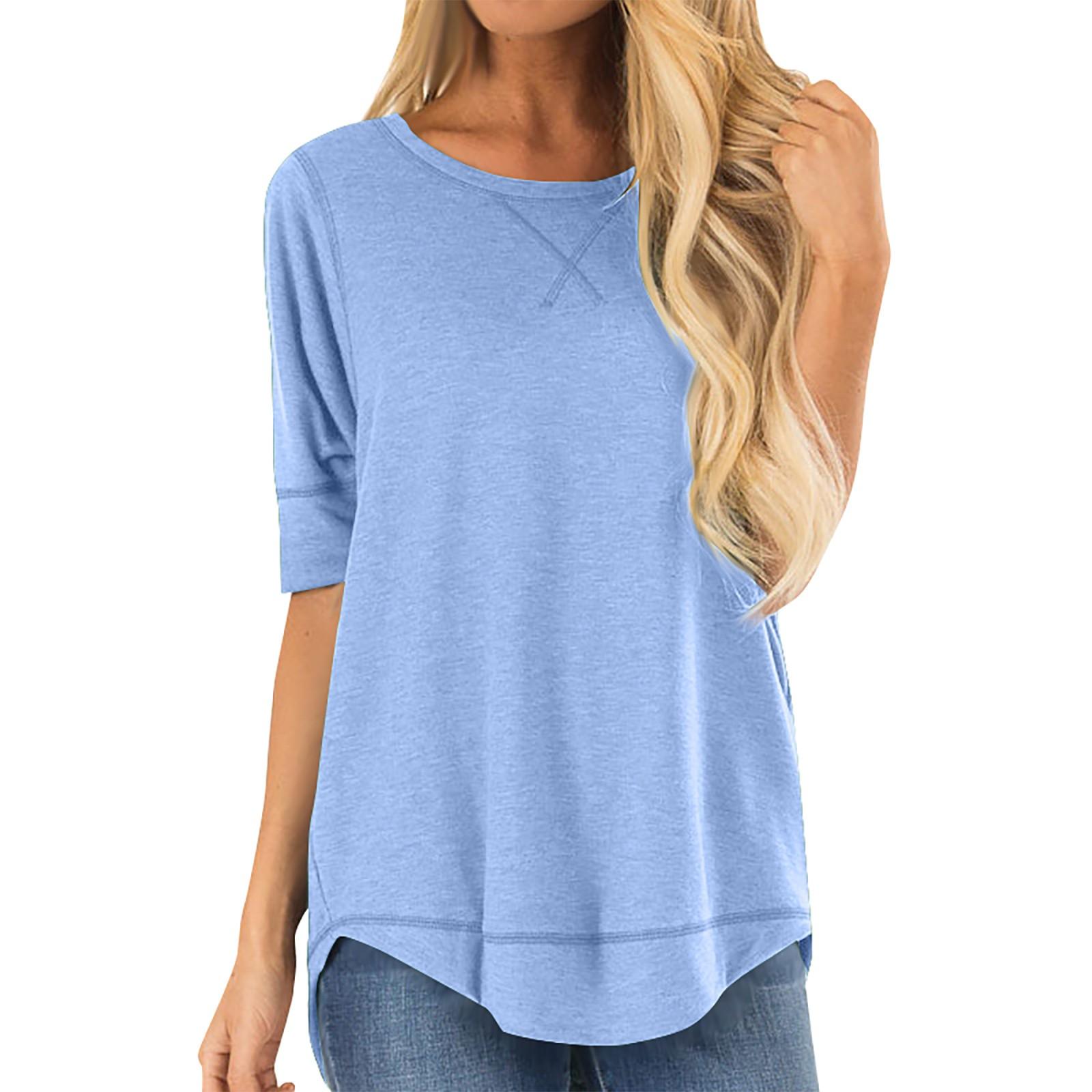 

Женский летний топ с коротким рукавом и круглым вырезом, однотонный повседневный свободный топ XL