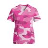 Women's V-Neck Short Sleeve Work Shirt with Pocket, Printed Top for or Uniform, Lightweight Tunic