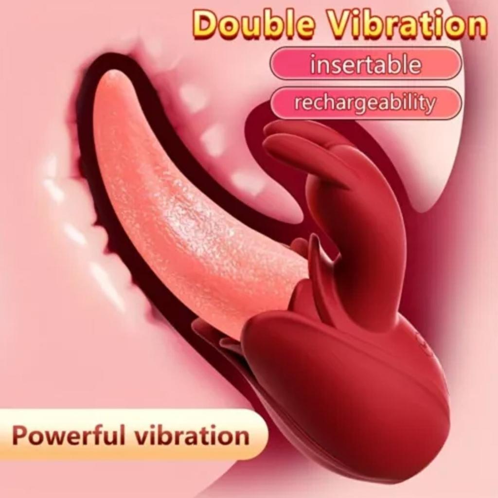 Rabbit Vibrator for Women,Rose Clitoral G Spot Nipple 10 Tongue Licking Vibrating Waterproof Double Stimulation Adult Sex Toy Couples Toys