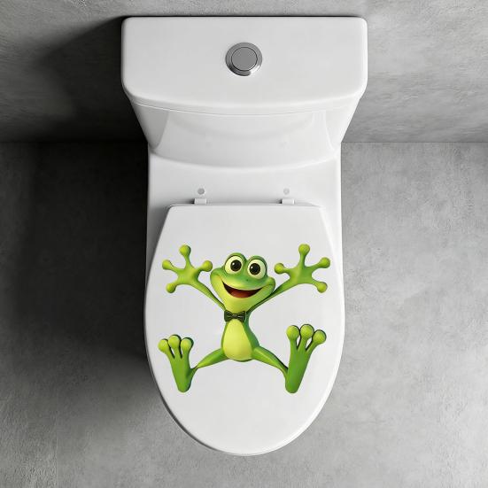 Toilet Lid Stickers, Cartoon Frog Design,Waterproof Bathroom Wall Decal, Removable Wall Stickers for Toilet Tank And Ceramic Tile