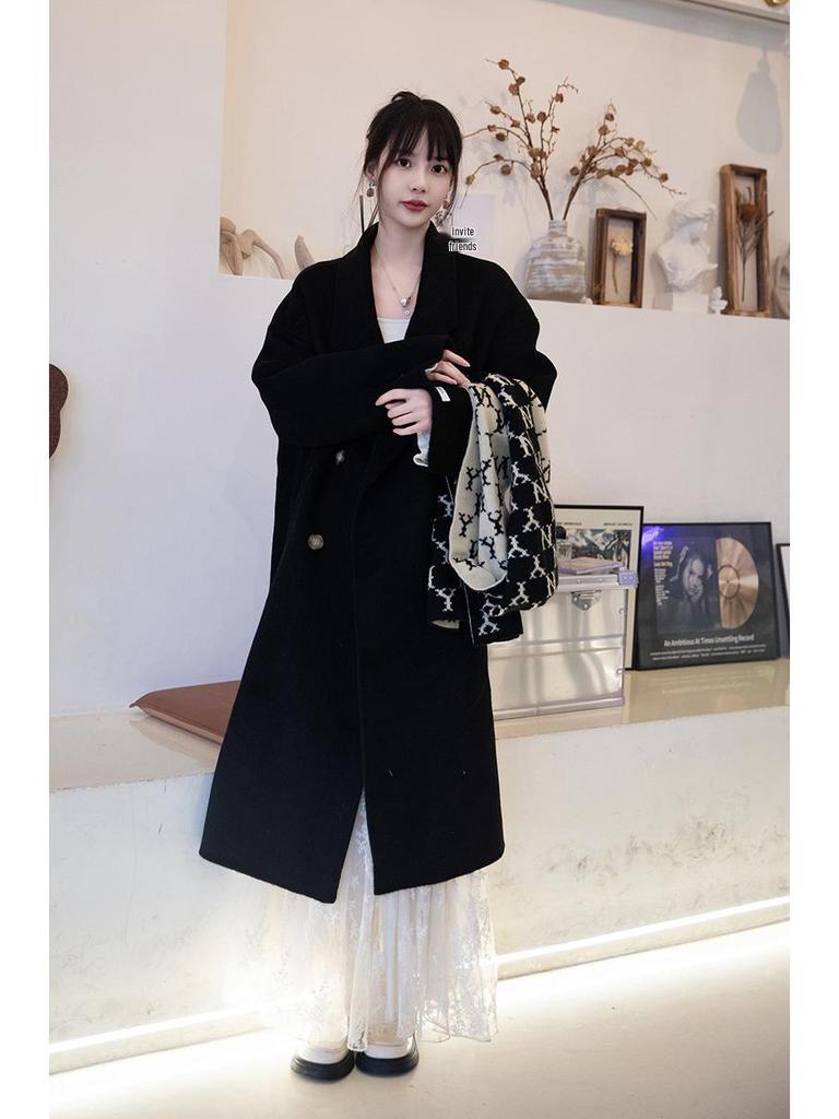 Luxurious Hand-Stitched Korean Cocoon Double-Faced 100% Wool Coat