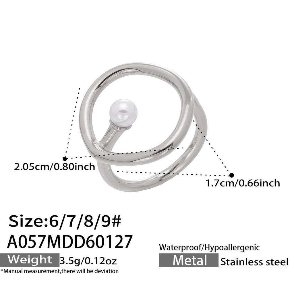Geometrischer Ring aus Edelstahl mit 18 Karat Vergoldung und Kunstperle