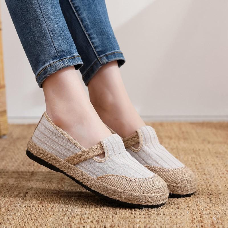 Spring new women's single shoes one-pedal fisherman shoes retro style linen round head casual cotton and linen shoes old Beijing cloth shoes