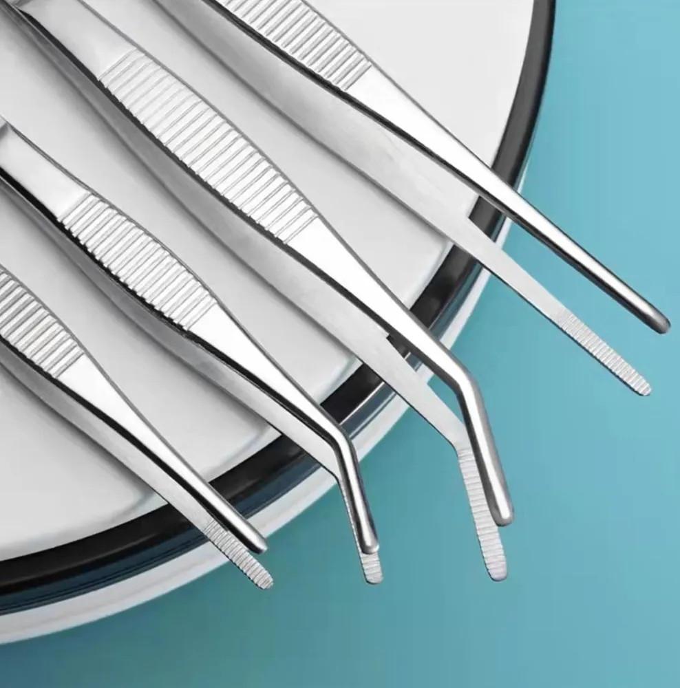 Stainless Steel Toothed Dressing Tweezers, Thickened And Hardened Long Clip