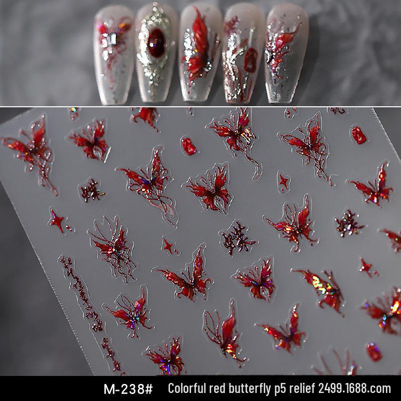 Red Shell Butterfly Nail Stickers: 3D Jelly Fantasy Decals