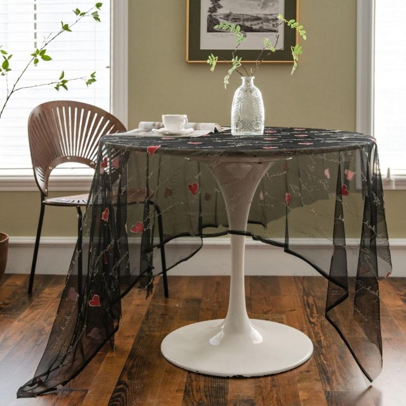 Elegant Lace Embroidery Tablecloth For Dining Table Decoration Polyester Fabric And Easy To Cleaning