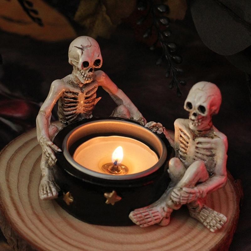 Mysterious Witch Skeleton Candle Stand, Handmade Resin Candle Holder CAndlestick for Themed Parties Halloween