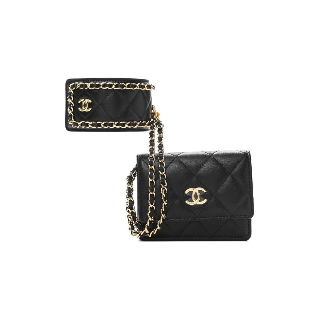 Chanel Sheepskin And Gold Metal Card Holder Women's Black AP2749-B07974-94305