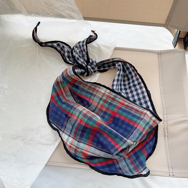 Spring Autumn Women Scarf Linen Cotton Headband Kids Triangle Scarf Baby Neck Scarf Plaid Versatile Korean Style