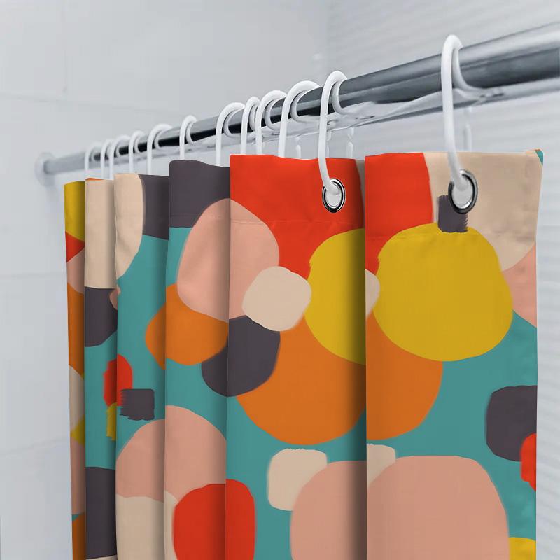Modern Colorful Bathroom Shower Curtain Abstract Round Design In Red, Yellow, Blue Black For Home Decor