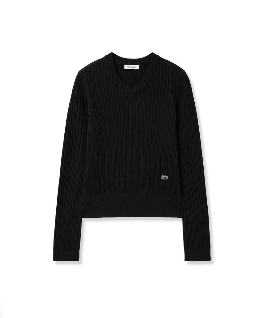 Lougeu Ribbed Slim V-Neck Knit_Gray