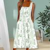 Dámské letní šaty potisk listů čtvercový výstřih velký lem volné bez rukávů na párty široká ramínka délka do půli lýtek plážové prázdninové šaty dámské oblečení
