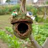 Natural Grass Weaved Bird Nest Handwoven Straw Bird Cage Bird Hut for Yard Decoration Outdoor Garden Hanging Nest Bird Accessory