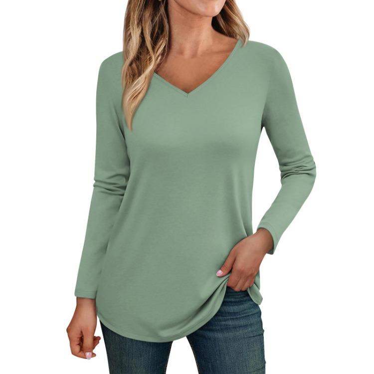 Trendy Fall Outfits Womens Long Sleeve V Neck T Shirts Fitted Casual Tunic Blouses Basic Tee Tops