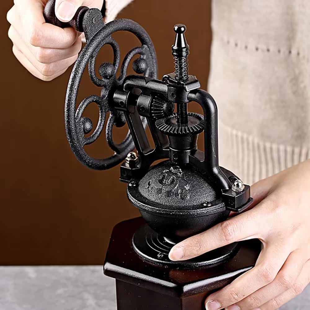 Wood Coffee Mill Burr Hand Cranked Coffee Grinding Machine Vintage Coffee Bean Grinder  Gift