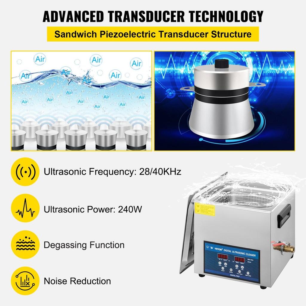 10L Ultrasonic Cleaner Dual Frequency Ultrasonic Cleaning Machine with Heater Jewelry Cleaner for Parts Jewelry Eyeglass Ring Denture Record Circuit