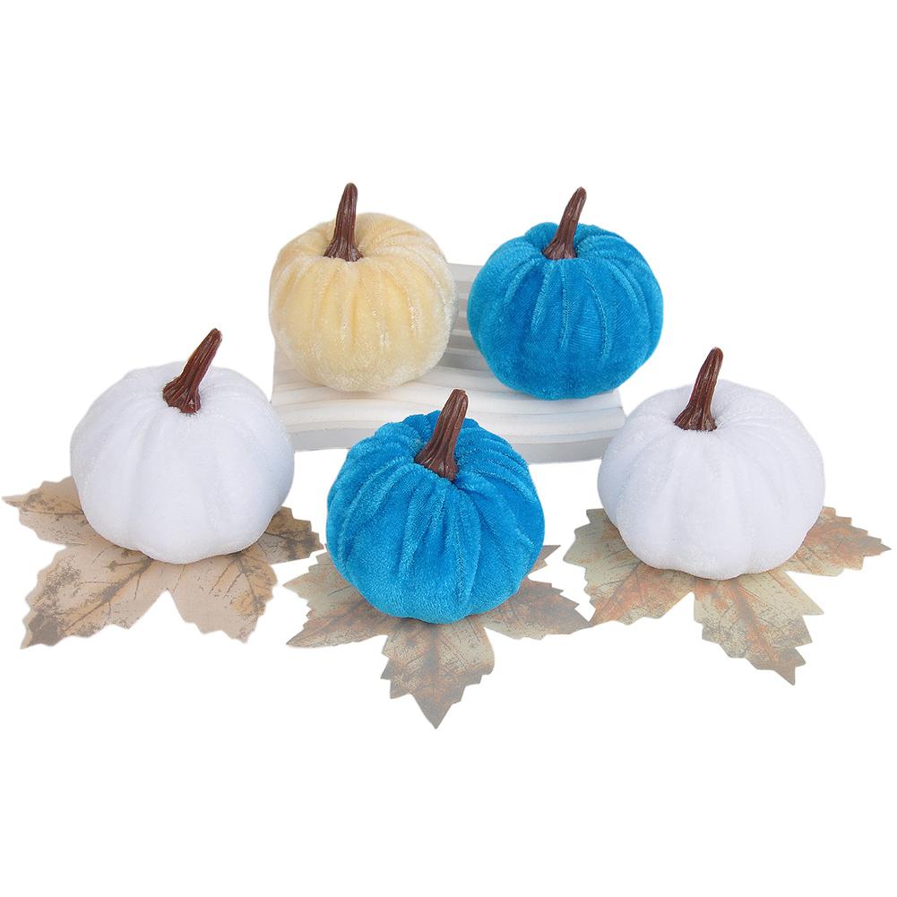 Velvet Artificial Pumpkins 5 Vibrant Fall Decorations For Halloween Party Thanksgiving Home Table Decoration Autumn DIY Craft