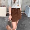 Women's Retro Coffee Corduroy Midi Skirt - Autumn 2025, Petite High-Waist, A-Line, Hip-Hugging Design