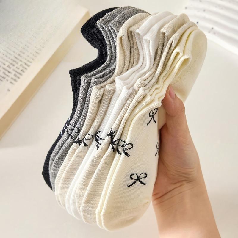 5 Pairs Women's Elegant Bow Short Socks - Breathable, Lightweight, Invisible Spring/Summer Casual Socks with Loose Cuff and Decorative Bow Design