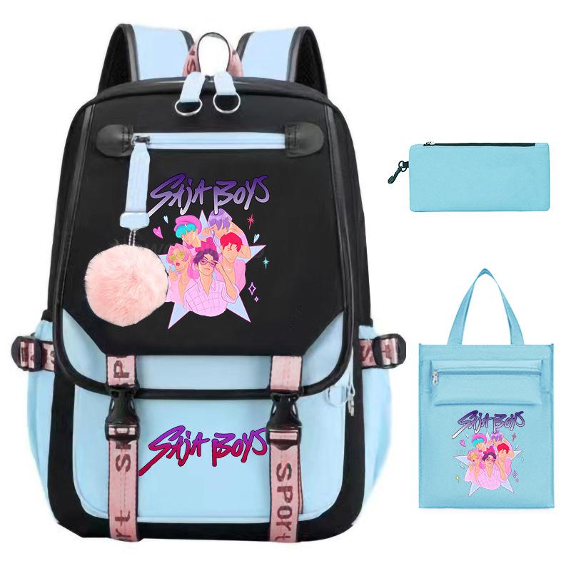 K-Pop Anime Cartoon Printing Casual Student Backpack Shoulder Bag Pencil Case Three-Piece Set