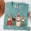 Meowy Christmas Shirt, Christmas Cat Tshirt, Vintage Cat with Santa Hat Shirt, Cute Retro Cat Lover Christmas Graphic Tee