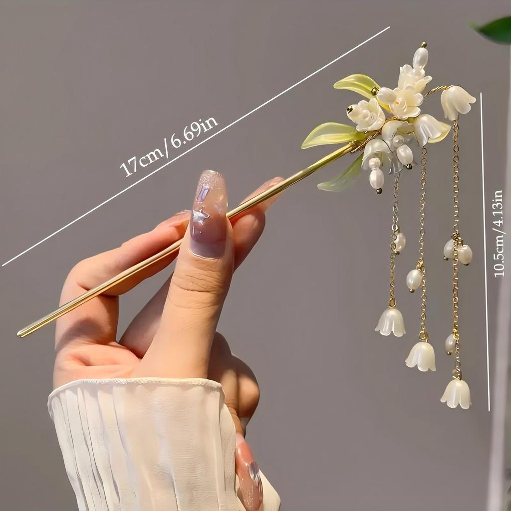 1pc White Lily of the Valley Hairpin Fairy Tassels Ancient Style  Chinese Style Headwear Handmade Hair Accessories Hair Needle
