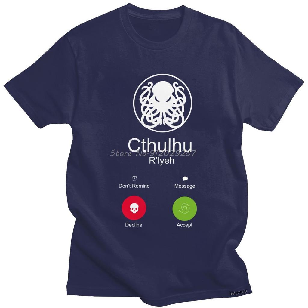 Funny The Call Of Cthulhu T Shirt Man Soft Cotton R'lyeh Octopus Tees Tops Novelty Designer T-shirt Oversized Streetwear