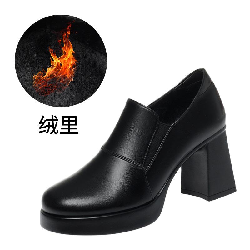 Fashion Deep Mouth Single Shoes For Women New Comfortable Work Women's Shoes Thick Sole High Heels Work Shoes Women's Leather Shoes