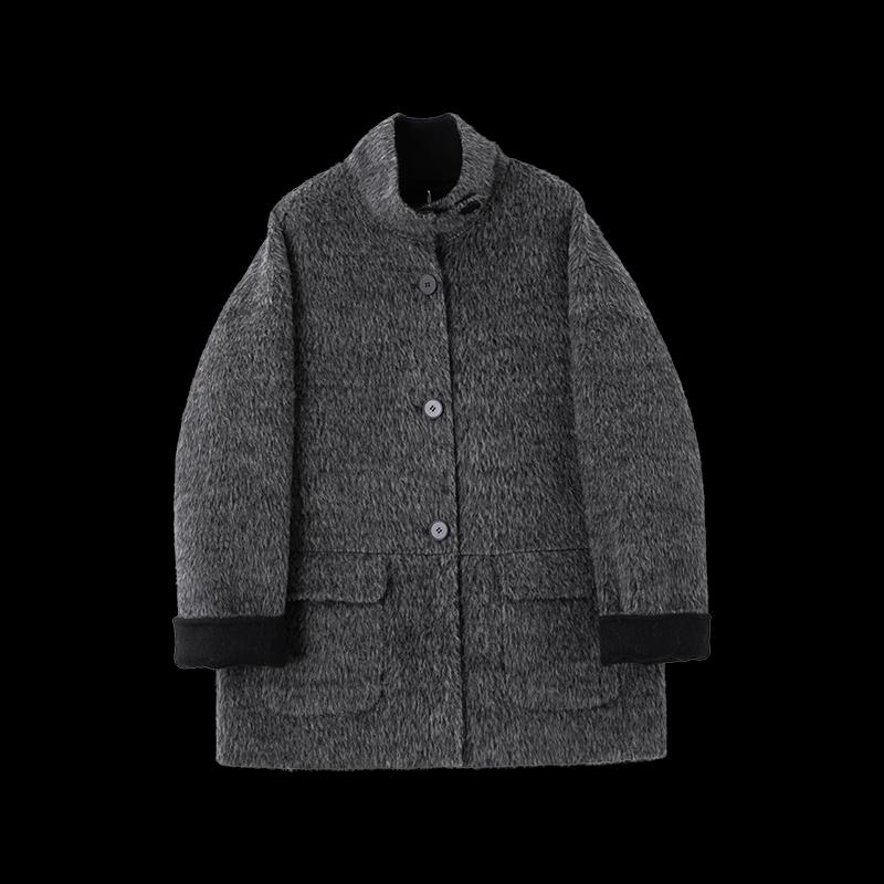 Elegancki dwukolorowy płaszcz damski z wełny z mieszanki alpaki