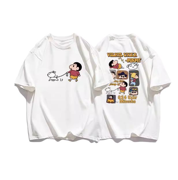 2026 Summer Comic Form Crayon Shinchan Image 100 Cotton Printed Oversize Casual Tshirt Adult Children Parentchild Top Y2k