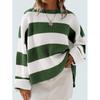 Women's Blue and White Stripe Loose Fit Long Sleeve Crew Neck Sweater
