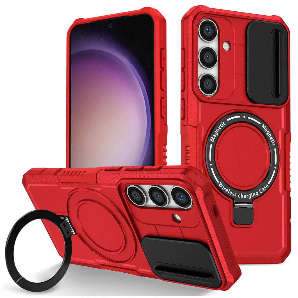 For Samsung Galaxy S24+ Case Slide Lens Window Kickstand Protective Cover Compatible with MagSafe
