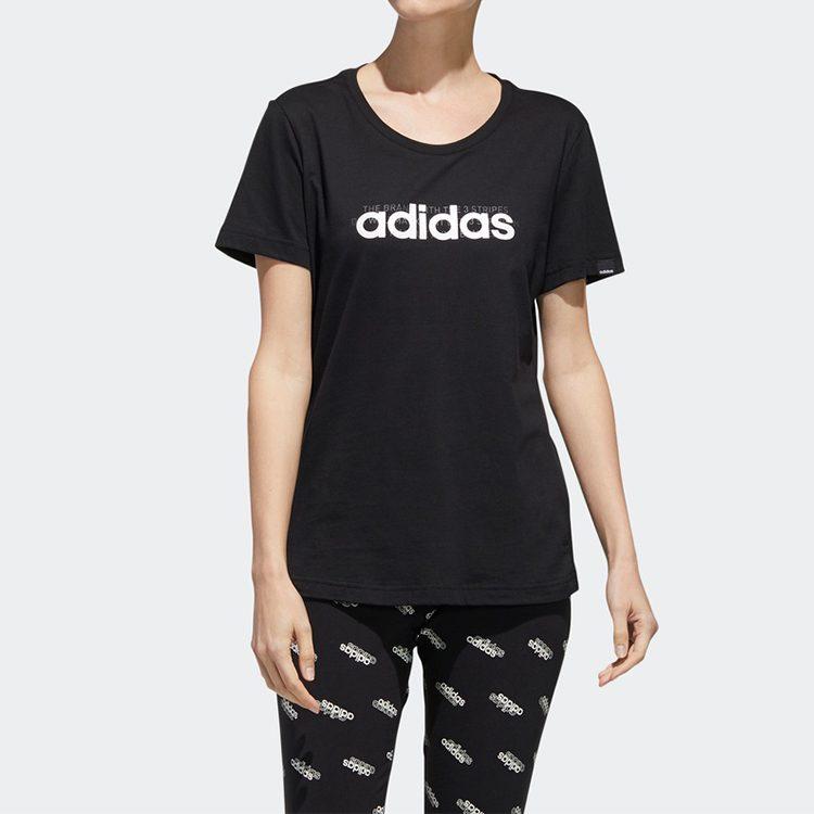 Adidas T Shirts Women's Black Crew Neck Moderate Straight Fit FM6154