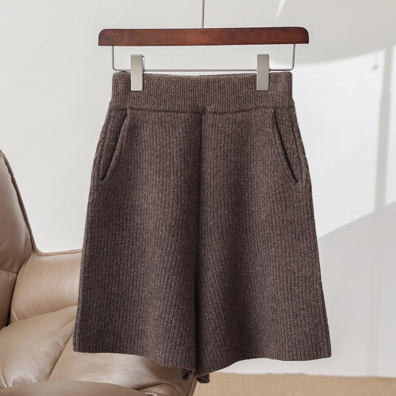 

100% Шерсть Шорты А-силуэта с высокой посадкой в повседневном стиле для женщин - Европейский осенне-зимний стиль Medium