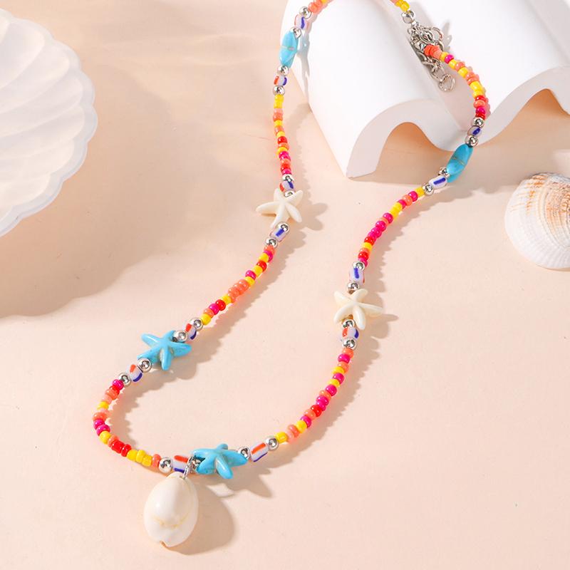 Bohemian Beach Shell Conch Beaded Necklace For Women Summer Ocean Style Seashell Starfish Pendant Choker Vacation Party Jewelry