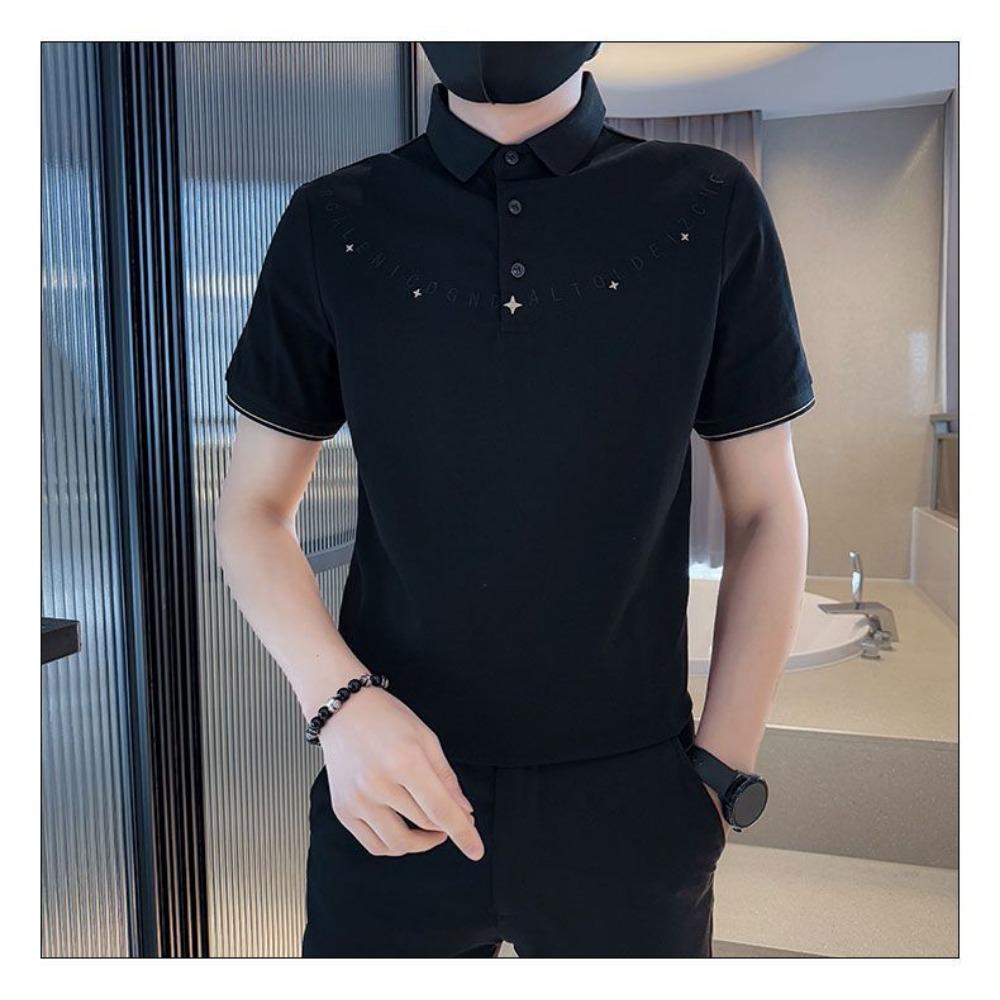 Minimalist Design POLO Letter Short Sleeved Lapel Summer New Item Niche Solid Color Versatile Men's Top