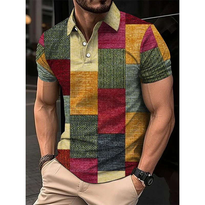 Mens Oversized Retro American Style Polo Shirt With 3D Digital Print Pique Cotton Breathable Comfortable Casual Wear