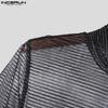 INCERUN Herren Rollkragen Langarm Glitzer Mesh Durchsichtiges T-Shirt See Through Tops