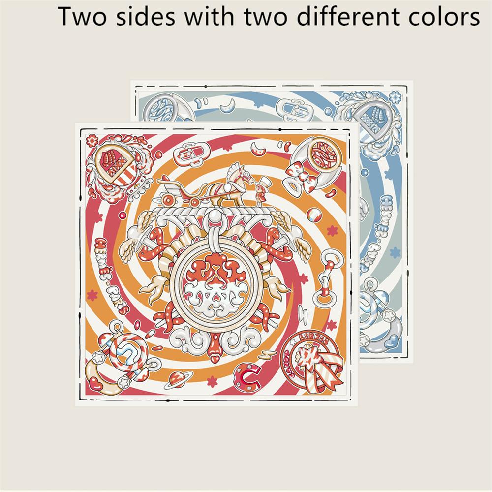 POBING Curled Twill Silk Scarf Women Funny ICE CREAM Double Side Printed Square Scarves Wraps Echarpes Foulards Femme Hijab 70CM