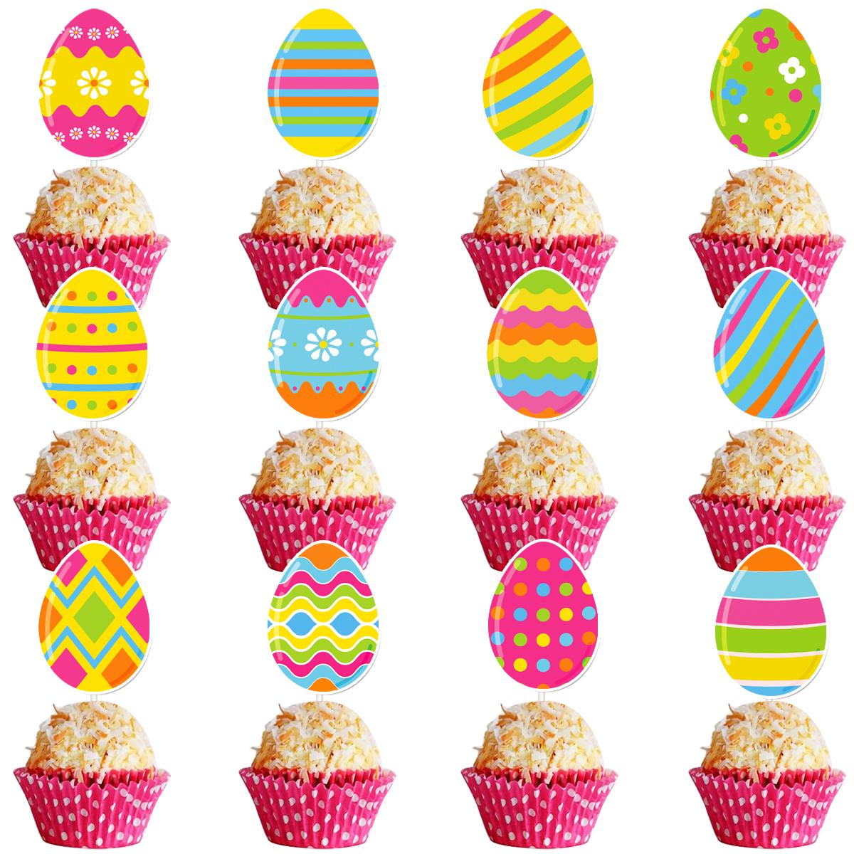 

12/24pcs colorful Easter Eggs Cupcake Toppers Spring Eggs paper cake Picks Easter Day Cake Decorations Easter Theme supplies 12pcs