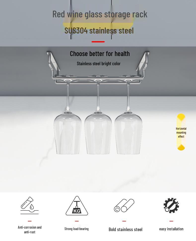 Stainless Steel Hanging Wine Glass Rack - Single Row Stemware Storage Shelf