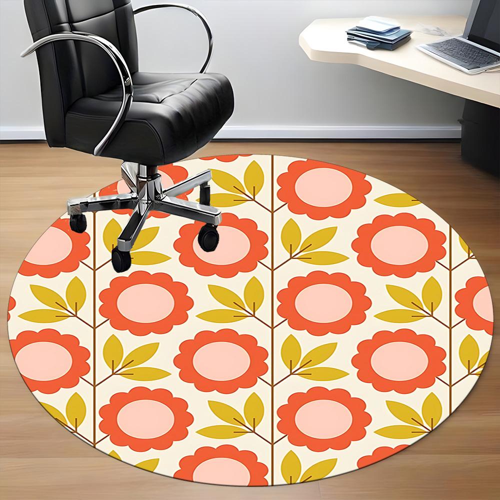 1pc Floral Pattern Office Round Area Rug,  Mat Suitable For Office, Under Office Chairs Bedroom Living Room Home Decor, Room Deco