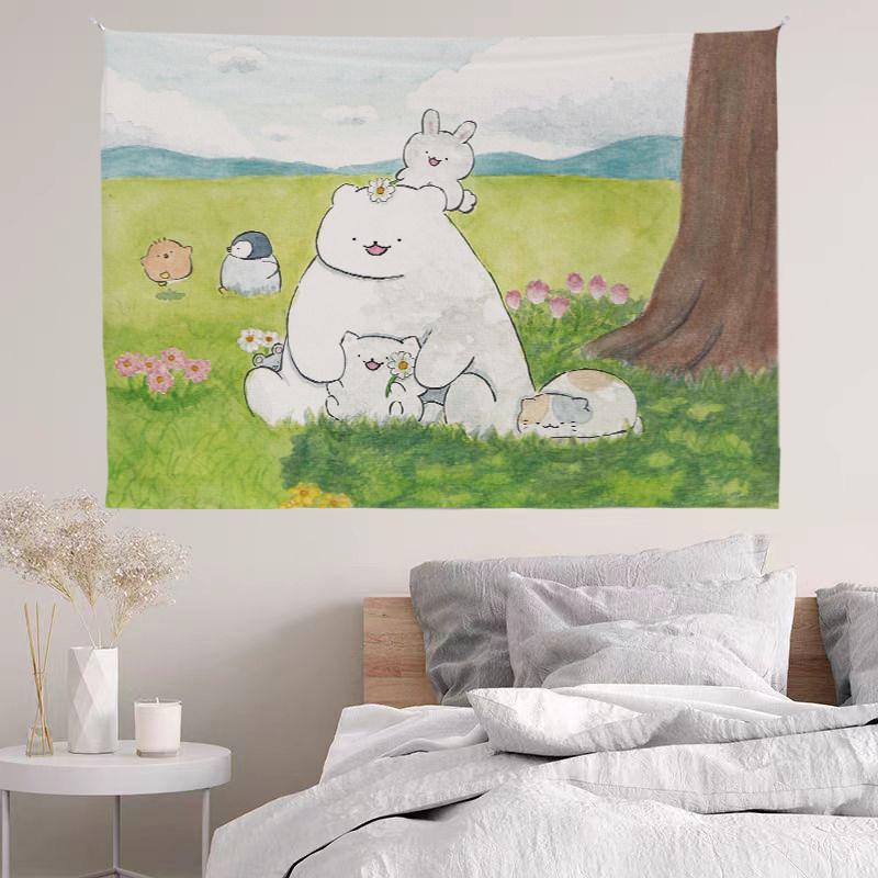 Cute Dog Healing Atmosphere Tapestry Decorative Dorm Room Wall Cloth Art Decor for Living Room Bedroom