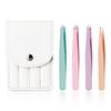 Professional 5-Piece Stainless Steel Eyelash Eyebrow Grooming Tweezers Set Private Label Slanted Tip Design Cheaper Shipping