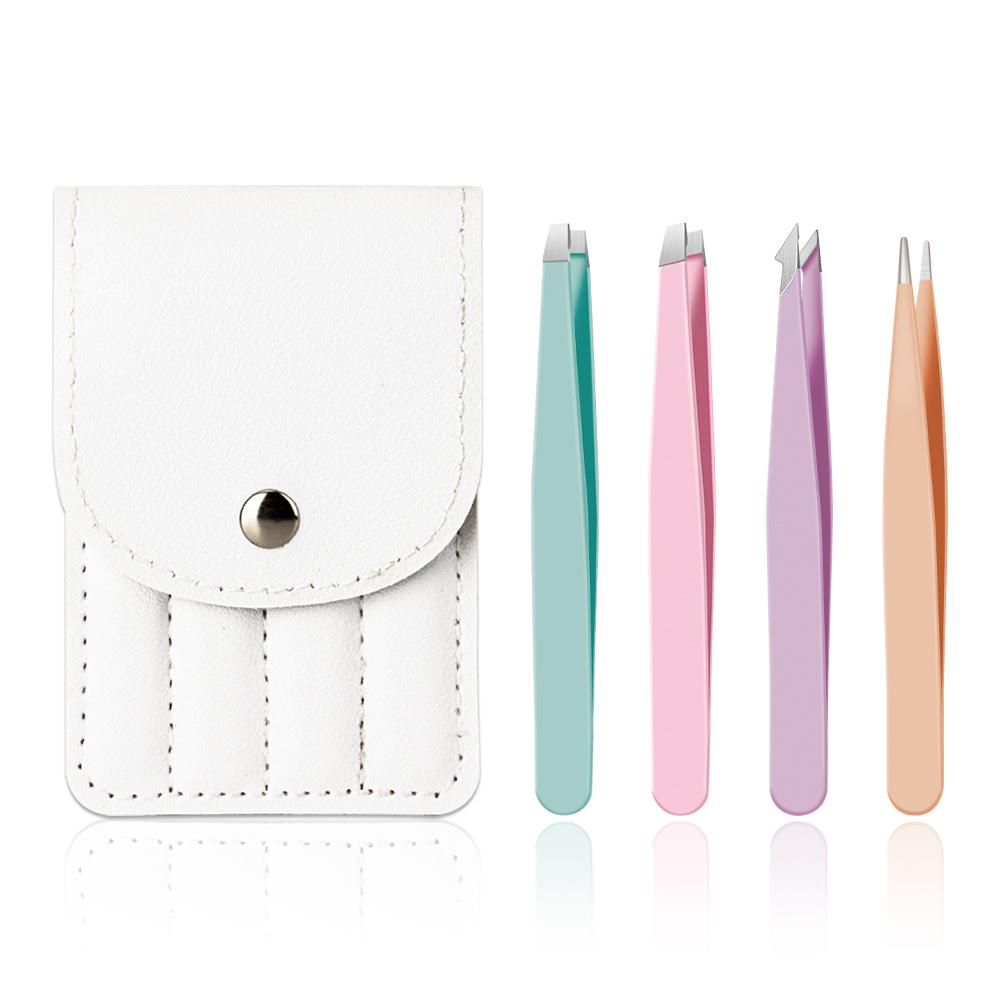 Professional 5-Piece Stainless Steel Eyelash Eyebrow Grooming Tweezers Set Private Label Slanted Tip Design Cheaper Shipping