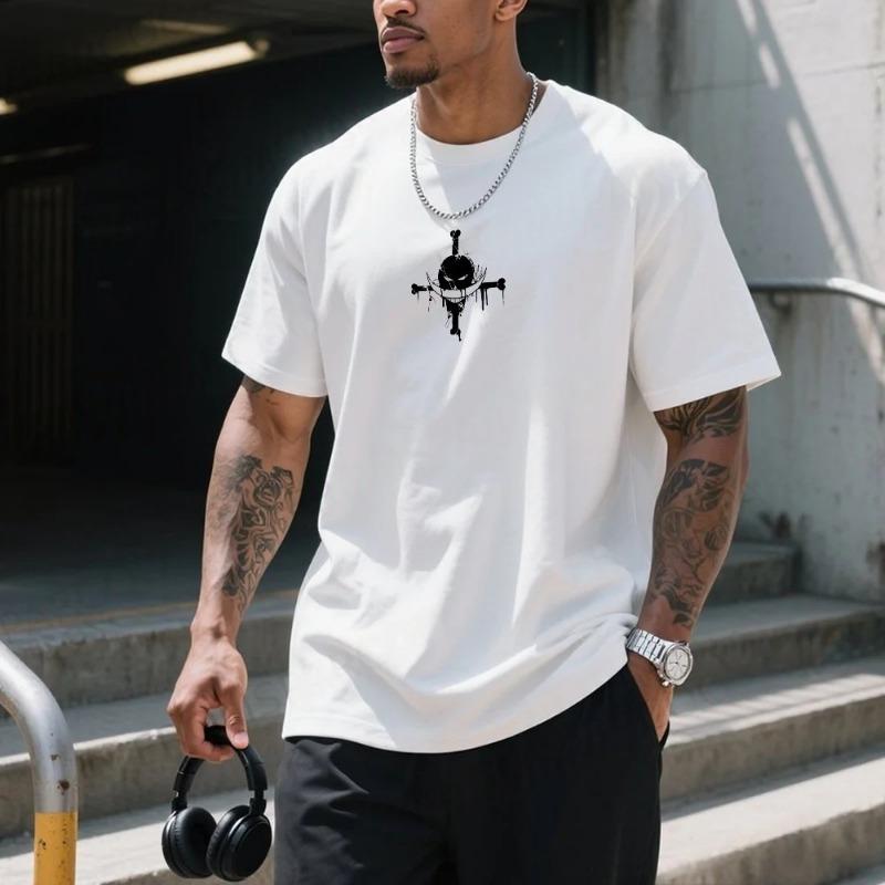 Whitebeard Pirates Logo T-Shirt, One Piece Edward Newgate Anime Casual Streetwear White Tee Men s and Women s Printed T-Shirts S