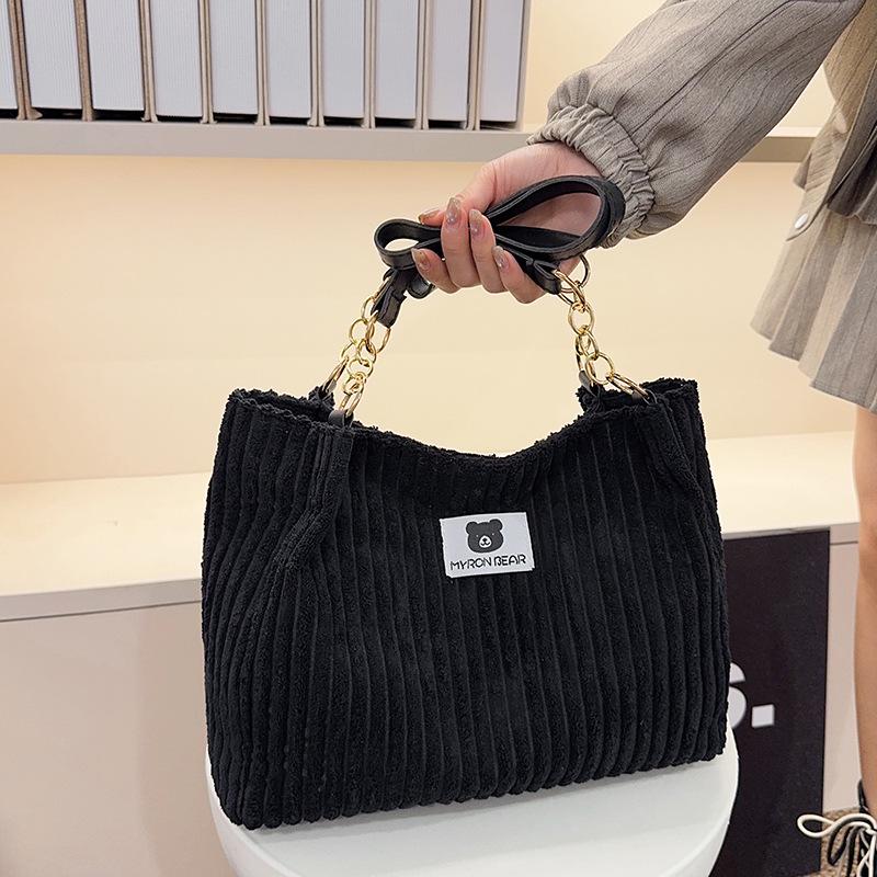 Women's Corduroy Chain Shoulder Bag - 2025 Autumn/Winter High-End Large Capacity Tote