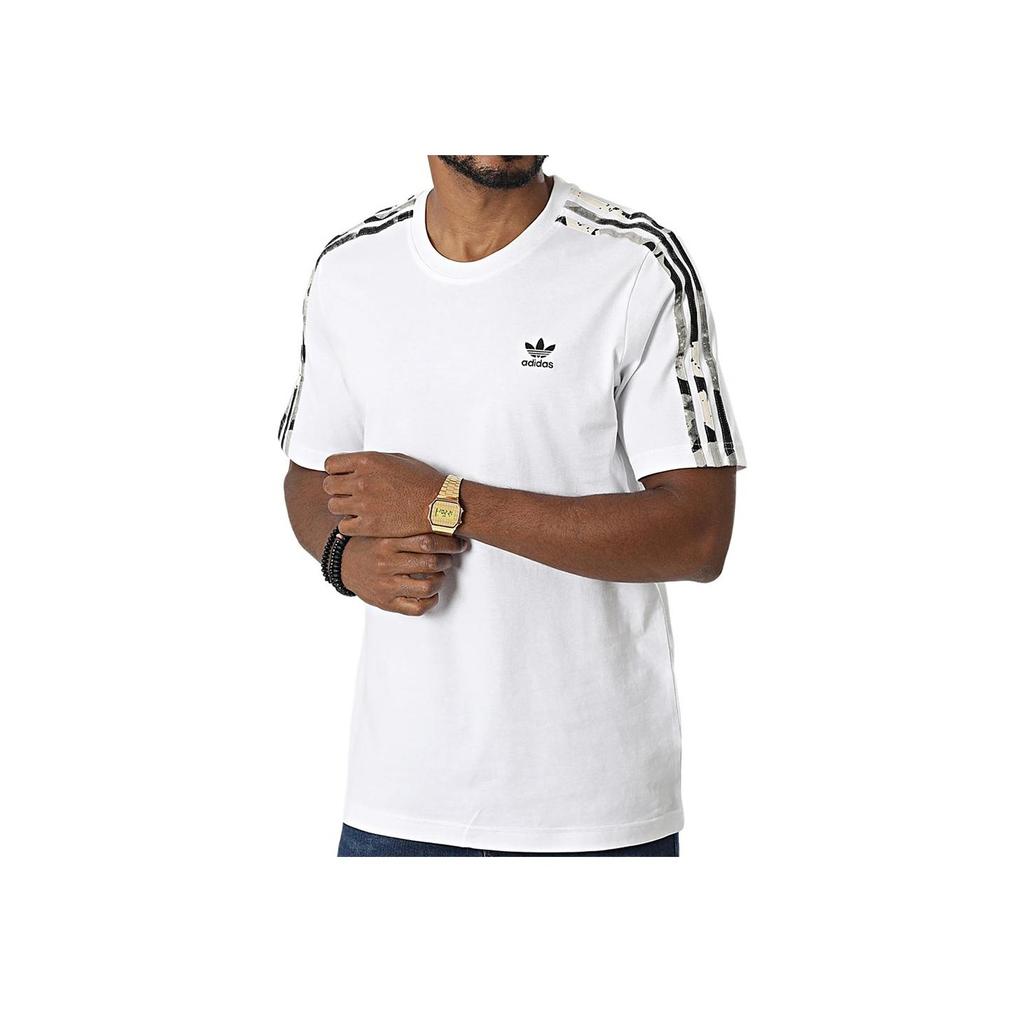 Adidas Logo Embroidered Striped Crew Neck Sports T-Shirt Men Tops White HK2798