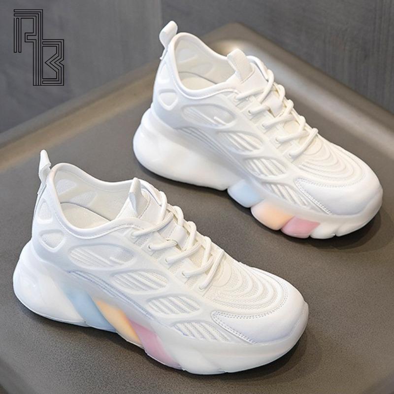 Four Season Casual Height Increasing Women'S Shoes, Waterproof Mesh Dad Shoes, Student Toe Flat Shoes