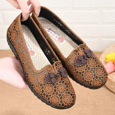 Summer New Old Beijing Cloth Shoes Women's Flying Woven Hollow Breathable Middle Old Mother Shoes Soft Sole Comfortable Casual Women's Shoes